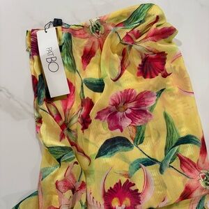 PatBo yellow and pink floral fringe maxi skirt / swim coverup